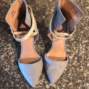 Blue suede shoes with nude strap